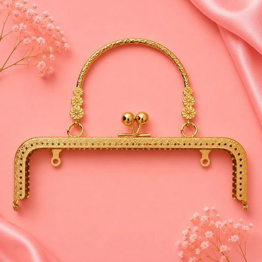 Vintage Gold Metal Clutch Purse Frame with Floral Handle – DIY Handbag Frame